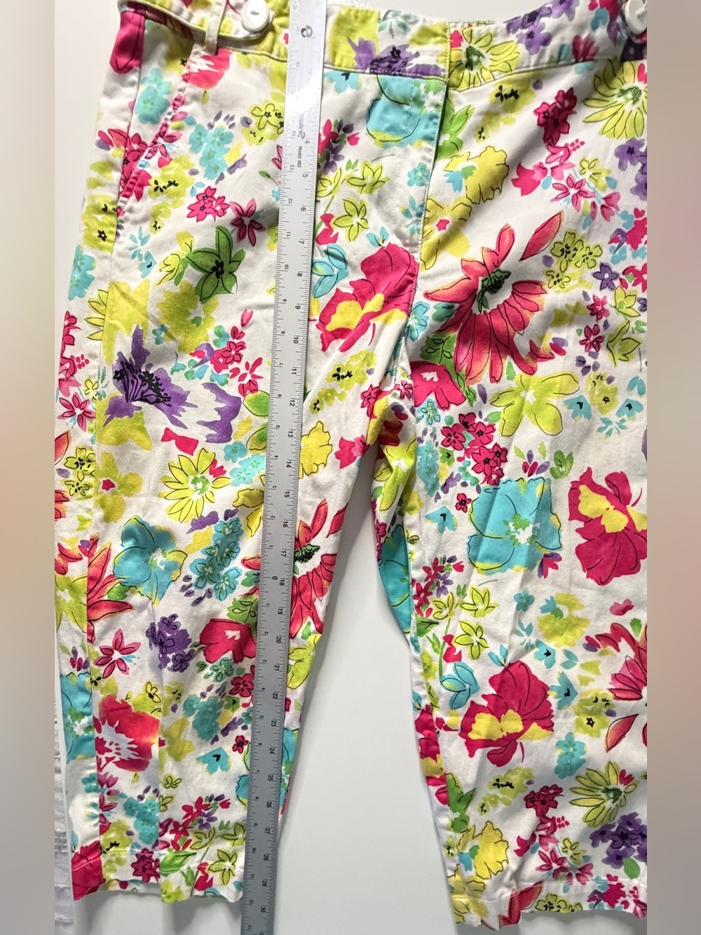 Sag Harbor Petites Floral Cropped Ankle Pants 16P Multicolor Cotton Stretch